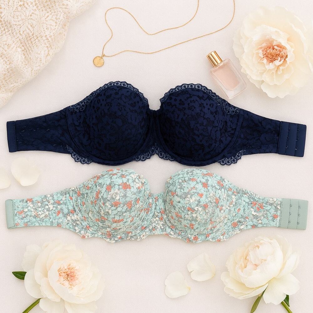 Victoria’s Secret Body by Victoria Lace Strapless Bras 34DDD Bundle of 2